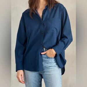 Outerknown The Weekend Shirt Navy Blue Moment Casual Lightweight Womens Large